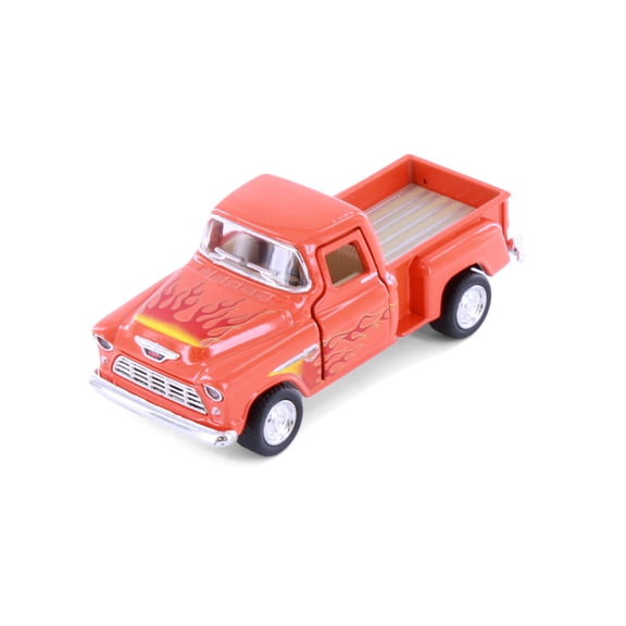 1955 Chevy Stepside Pickup Truck w/Flames, Orange - Kinsmart 3002DF - 1/54 Scale Diecast Model Car