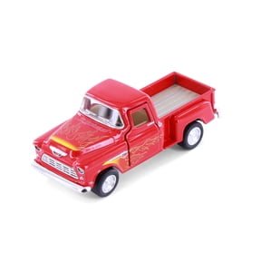 1955 Chevy Stepside Pickup Truck w/Flames, Red - Kinsmart 3002DF - 1/54 Scale Diecast Model Car