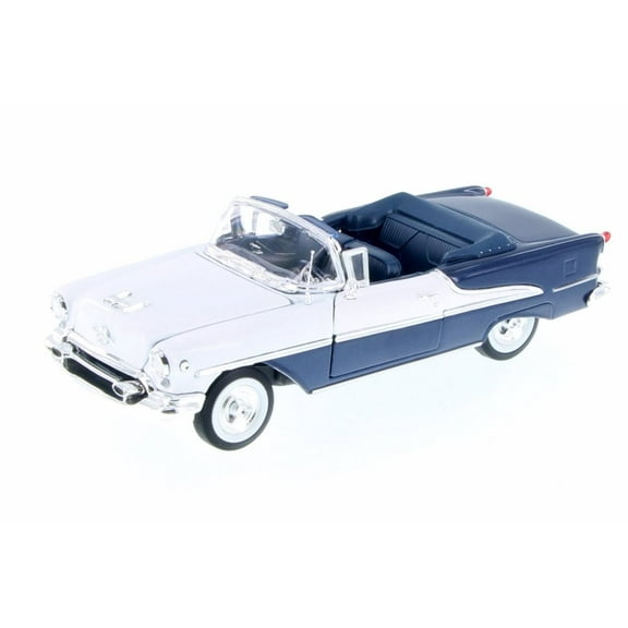1955 Oldsmobile Super 88 Convertible, Blue w/ White - Welly 22432WBU - 1/24 Scale Diecast Model Toy Car