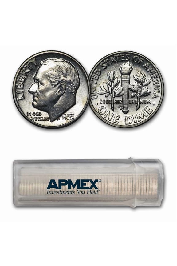 1955 Roosevelt Dime 50-Coin Roll BU