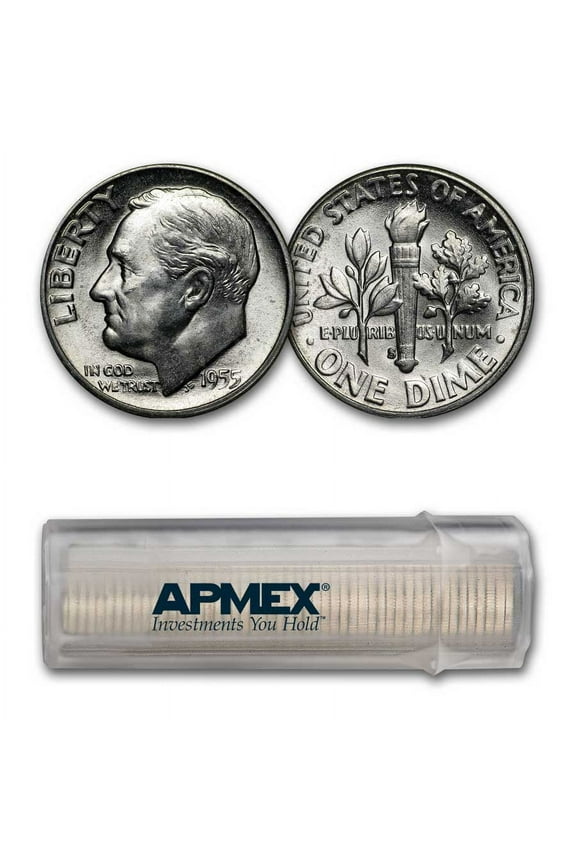 1955-S Roosevelt Dime 50-Coin Roll BU