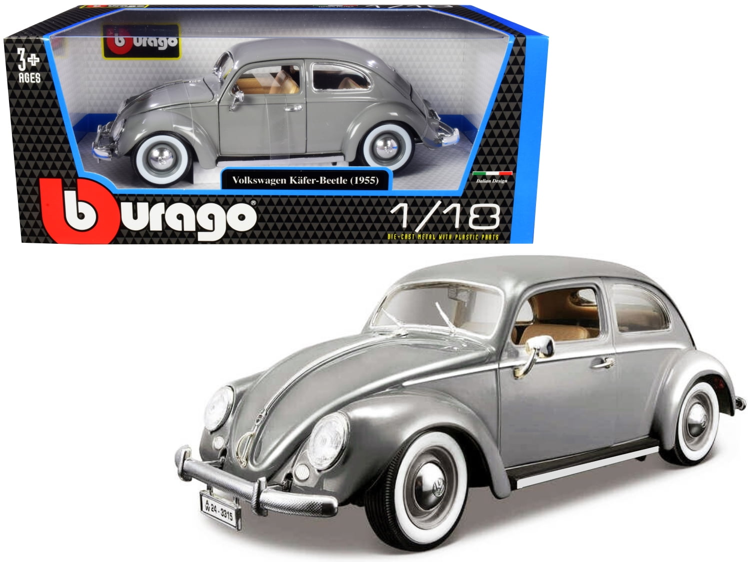 1955 Volkswagen Kafer Beetle Gray 1/18 Diecast Model Car by