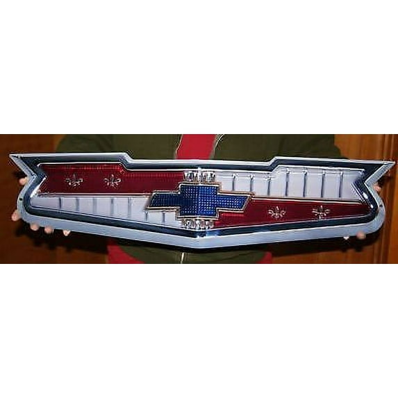 1956-1957 GM Chevrolet V8 Hood Emblem Metal Wall Hanging Sign : 30" x 8"