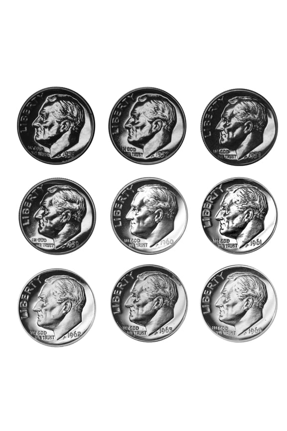 1956-1964 Roosevelt Dime Proof Run - 90% Silver - 9-Coin U.S. Set
