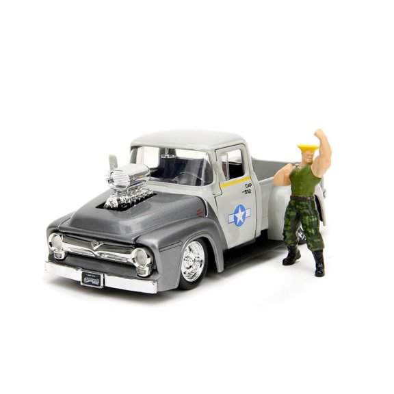 1956 F 100 Pickup w/ Guile Figure, Street Fighter - Jada Toys 34373 - 1/24 Scale Diecast Car