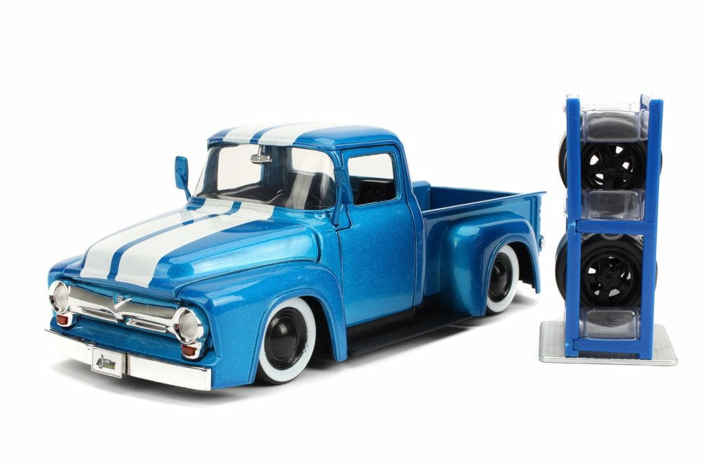 1956 Ford F-100 Pickup, Blue and White - Jada 54027/W24 - 1/24 scale Diecast Model Toy Car