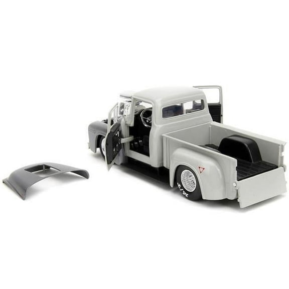 1956 Ford F-100 Pickup & Guile Diecast Figure Street Fighter Video Game Anime Hollywood Rides Series 1 by 24 Scale Diecast Model Truck, Tan & Gray Metallic