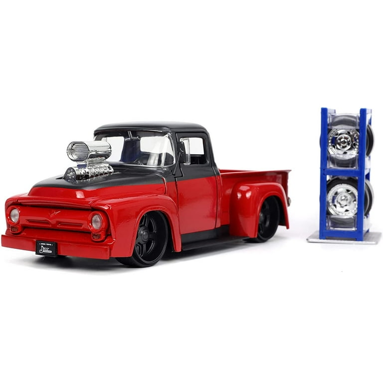 1956 Ford F-100 Pickup Truck Red and Dark Gray Metallic with