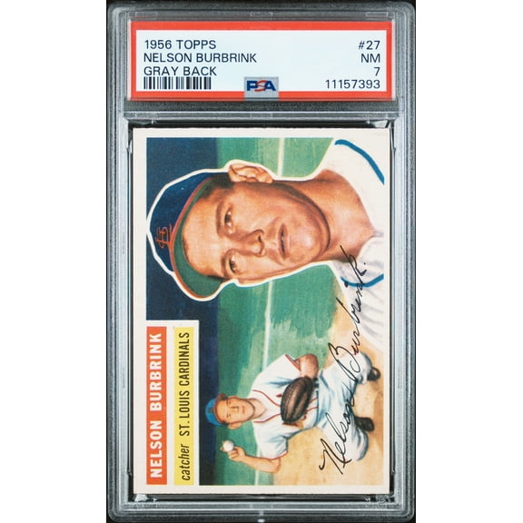 Graded 1956 Topps Gray Back #27 Nelson Burbrink Baseball Card PSA 7