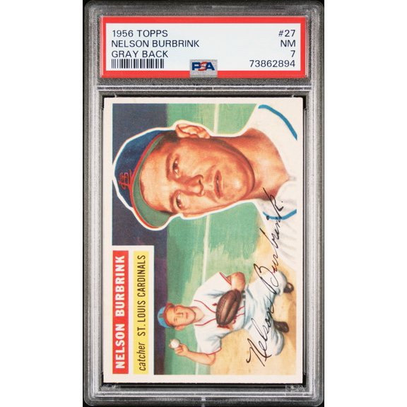 Graded 1956 Topps Gray Back Nelson Burbrink #27 PSA 7 Baseball Card