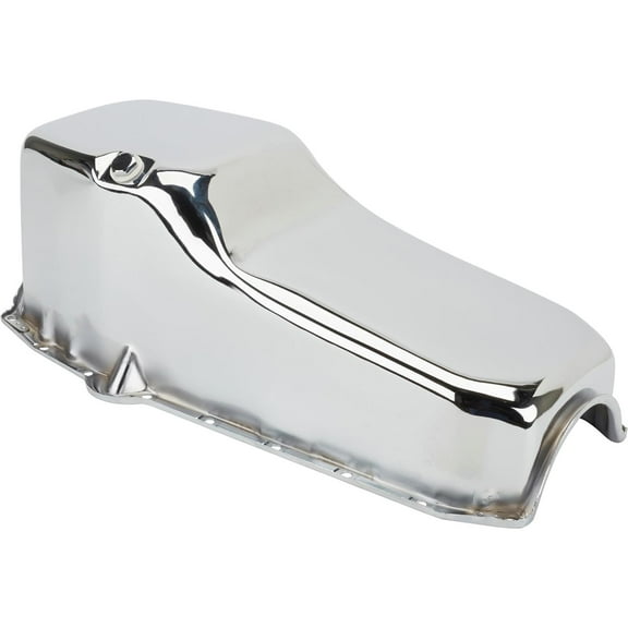 Speedway Motors 1957-1979 SBC Chrome Oil Pan, 7-Inch Deep Steel Pan with Driver Side Dipstick, Includes Drain Plug, Fits SBC Engines with Thick Front Seal Gasket Design