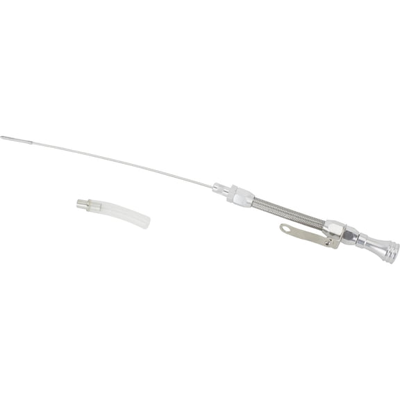 Speedway Motors Flexible Engine Oil Dipstick Driver Side Compatible with 19571979 Small Block Chevy 17-1/8 Inch Length Polished Braided Hose Fits 283 305 327 350 400