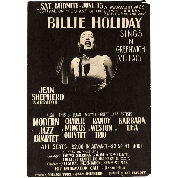 1957 Billie Holiday Concert Poster is approximately es 11 x 17 Inch Poster