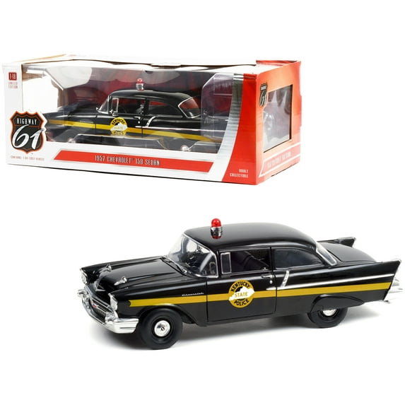 1957 Chevrolet 150 Sedan Black with Yellow Stripes "Kentucky State Police" 1/18 Diecast Model Car by Highway 61