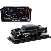 1957 Chevrolet 150 Sedan Maj. Bruiser Matt Black with Red and Shark Mouth Graphics 1/24 Die Cast Model Cars by M2 Machines
