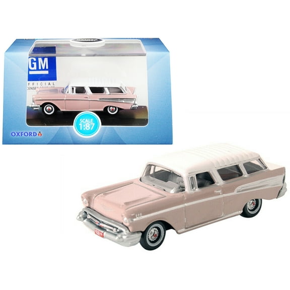 1957 Chevrolet Nomad Dusk Pearl Pink with Imperial Ivory Top 1/87 (HO) Scale Diecast Model Car by Oxford Diecast