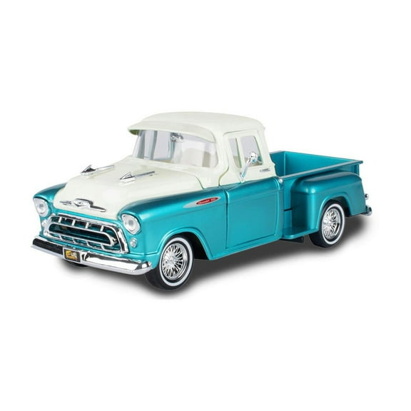 1957 Chevy 3100 Stepside Pickup Truck, Turquoise/White - Motor Max 79032WL - 1/24 Scale Diecast Model Car