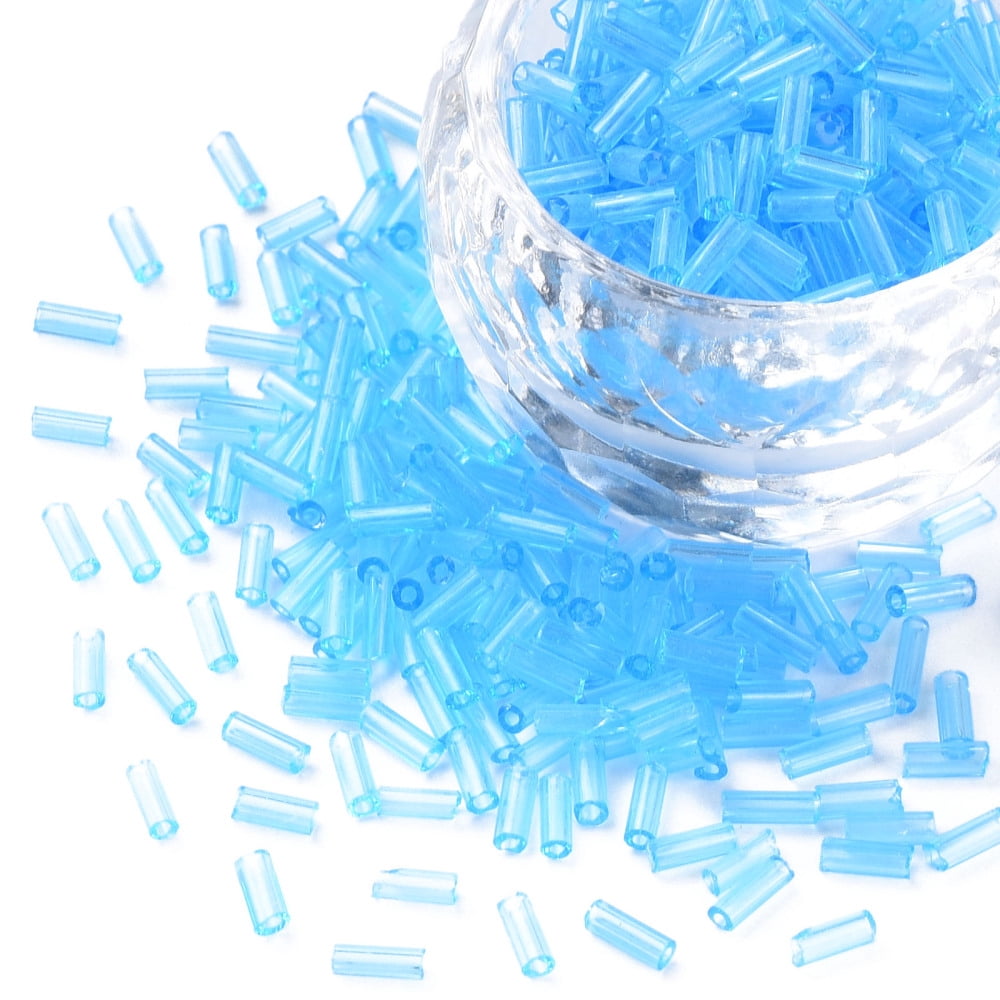 1Pound Transparent Glass Bugle Beads Round Hole Deep Sky Blue 3~8x2mm Hole: 0.7mm 450g/pound DIY