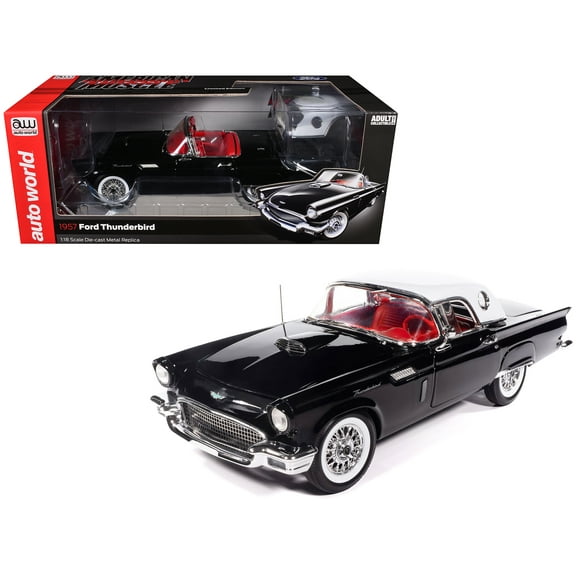 1957 Ford Thunderbird Black with White Top and Red Interior "American Muscle" Series 1/18 Diecast Model Car by Auto World