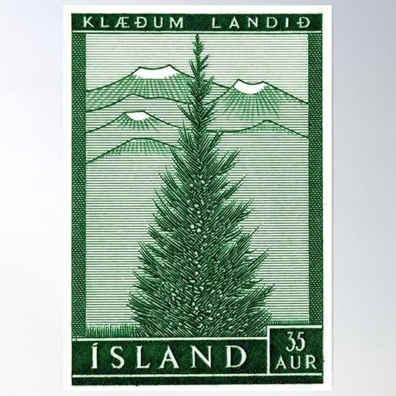 1957 Iceland Spruce Tree Postage Stamp Poster, 8x12 UNFRAMED