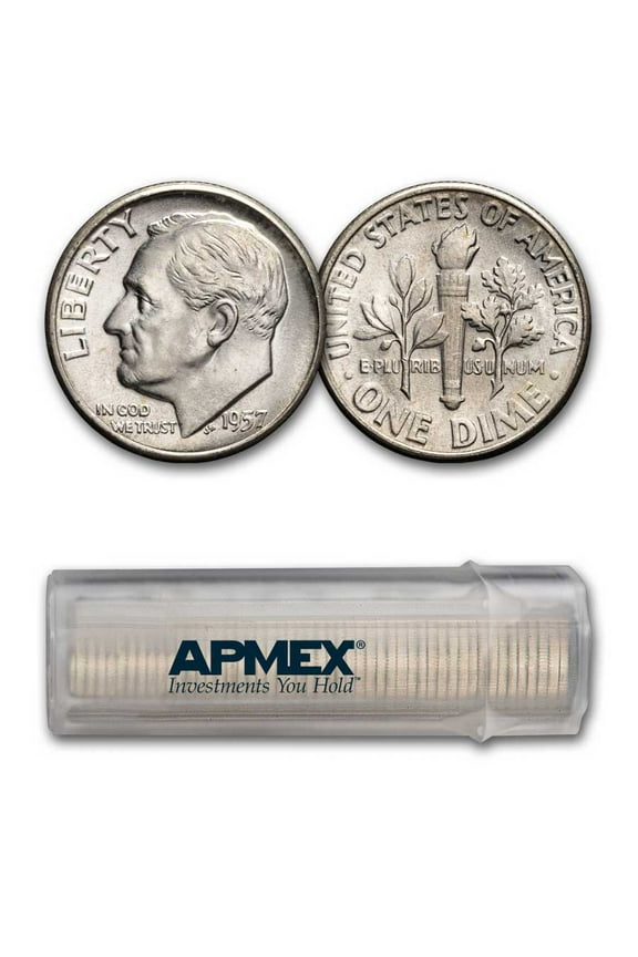 1957 Roosevelt Dime 50-Coin Roll BU