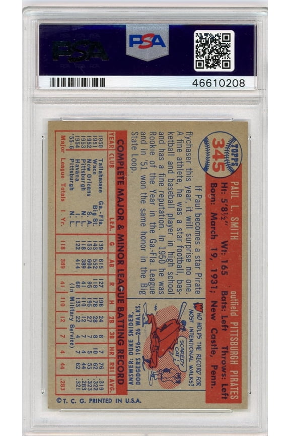 1957 Topps Paul Smith #345 PSA 8