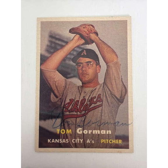 1957 Topps Tom Gorman #87 Kansas City Athletics Auto Baseball Card Kansas City Athletics MLB Autographed Baseball Trading Card