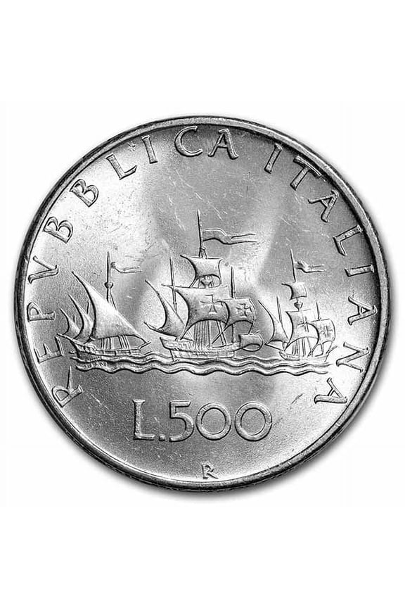 1958-2001-R Italy Silver 500 Lire Columbus's Ships BU