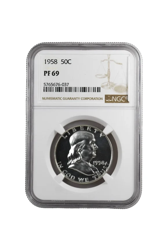 United States 1958 Franklin Half Dollar Silver Coin, PF69 Proof US Mint Coin