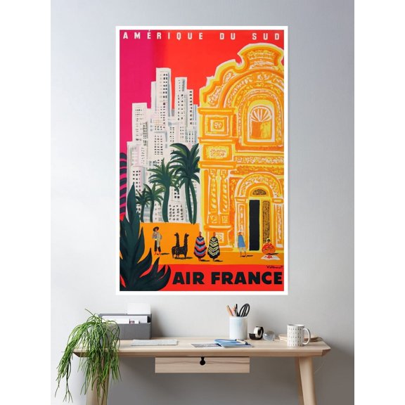 1958 Air France Amã©Rique Du Sud Travel Poster Poster Wall Art, Modern Wall Decor For Living Room Bedroom, 24x36 UNFRAMED