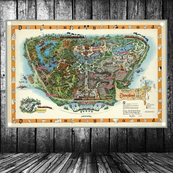 1958 American amusement parks map Flag Banner Vintage Wall Art Posters and Prints Canvas Painting Wall Hanging Cloth Tapestry Room, Office, Home Decoration,38X57 inches