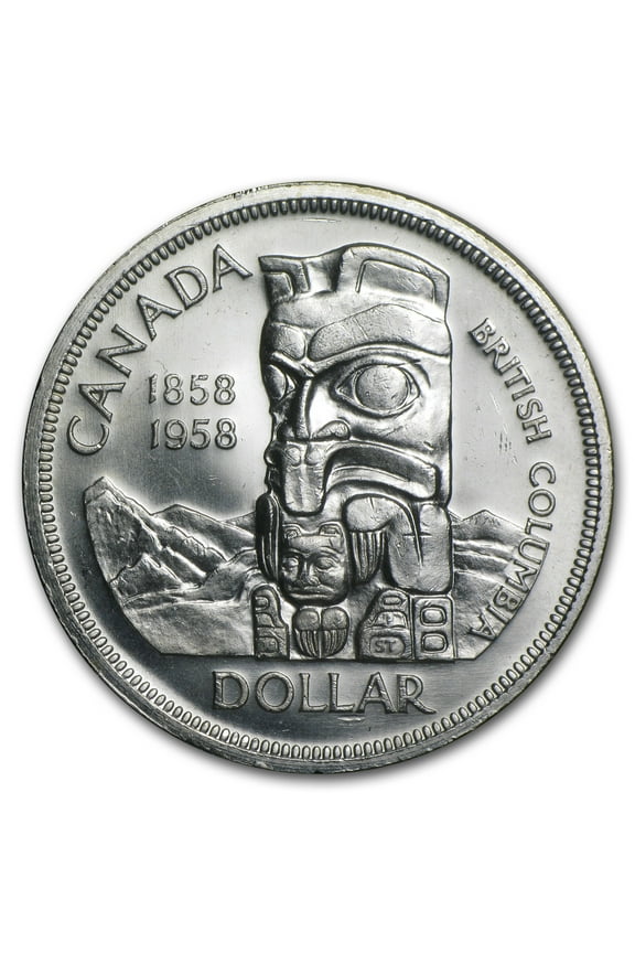 1958 Canada Silver Dollar British Columbia Totem Pole AU