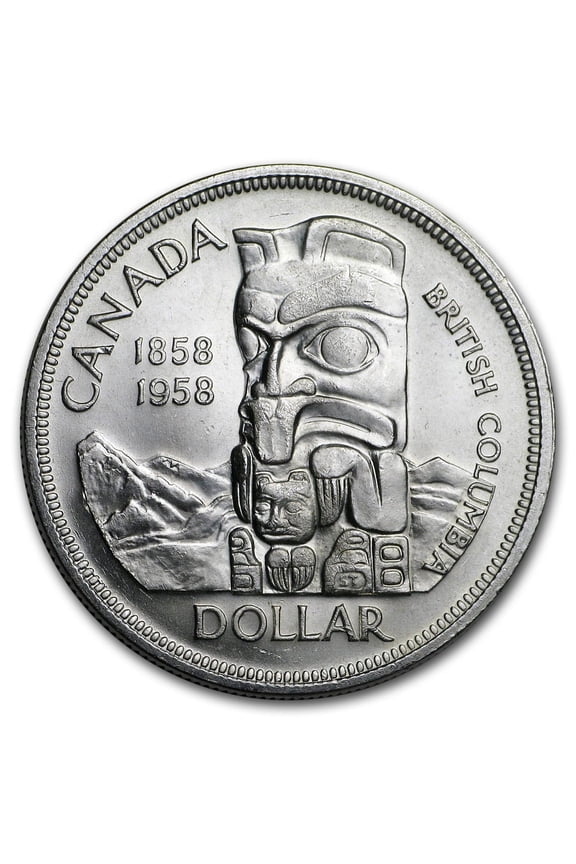 1958 Canada Silver Dollar British Columbia Totem Pole BU
