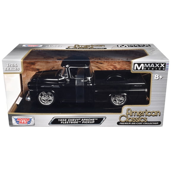 1958 Chevrolet Apache Fleetside Pickup Black "Maxx Design" "American Classics" Series 1/24 Diecast Model Car by Motormax