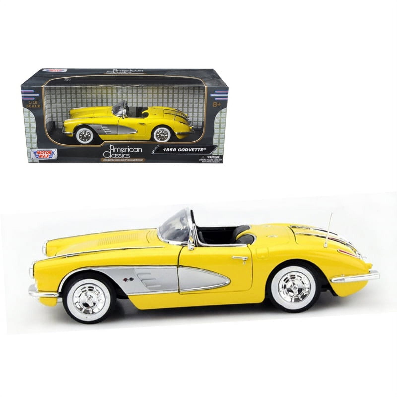 1958 Chevrolet Corvette Yellow 1/18 Diecast Car Model by Motormax