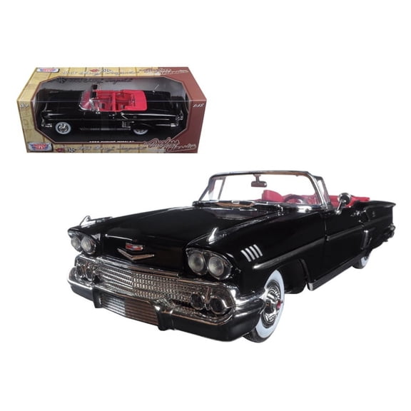 1958 Chevrolet Impala Convertible Black with Red Interior "Timeless Classics" 1/18 Diecast Model Car by Motormax