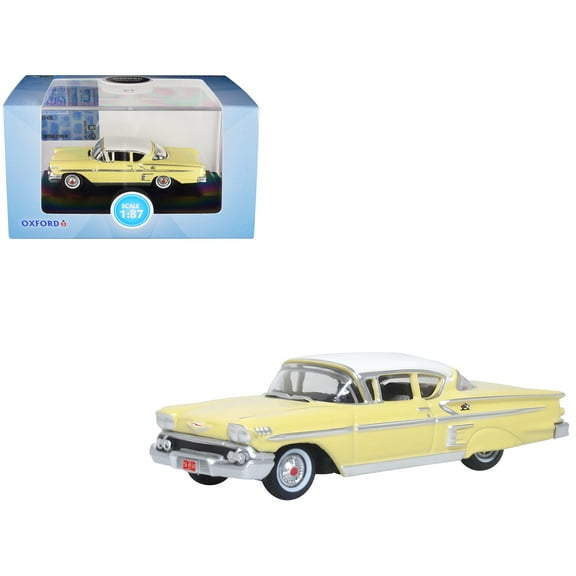 1958 Chevrolet Impala Sport Colonial Cream with Snowcrest White Top 1/87 (HO) Scale Diecast Model Car by Oxford Diecast