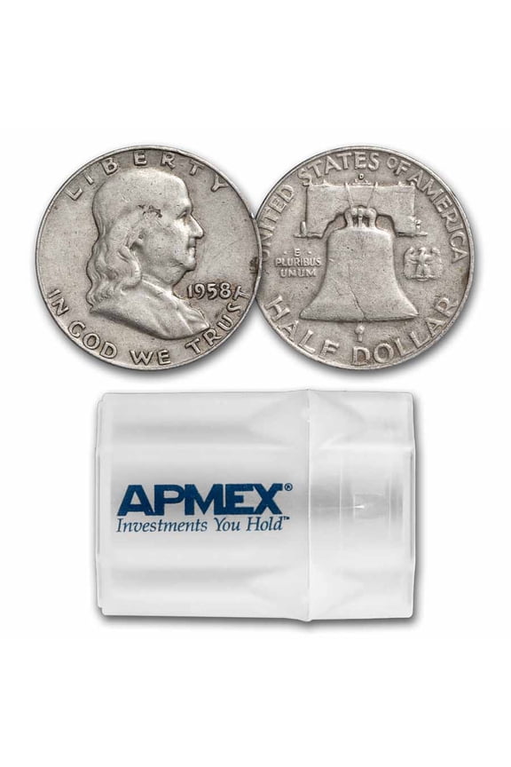 1958-D Franklin Half Dollar 20-Coin Roll Avg Circ