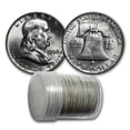 thumbnail image 1 of 1958-D Franklin Half Dollar 20-Coin Roll BU, 1 of 1