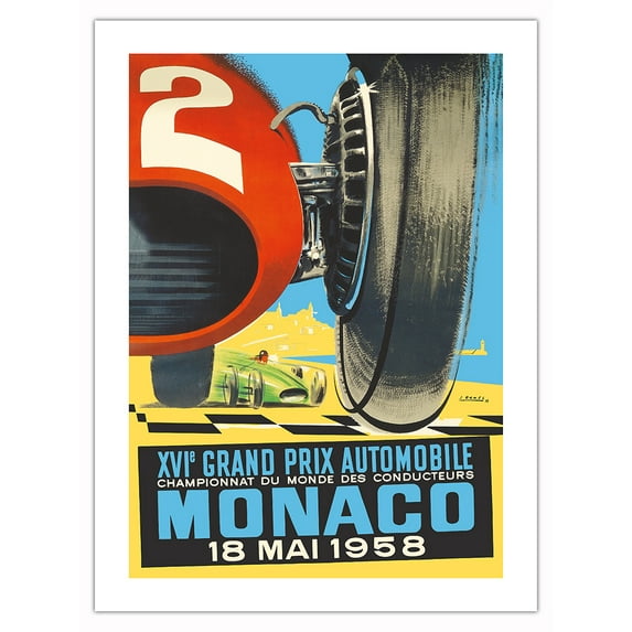 1958 Monaco Grand Prix - Vintage Car Racing Poster by Jacques Ramel - Bamboo Fine Art 290gsm Paper (Unframed) 12x16in