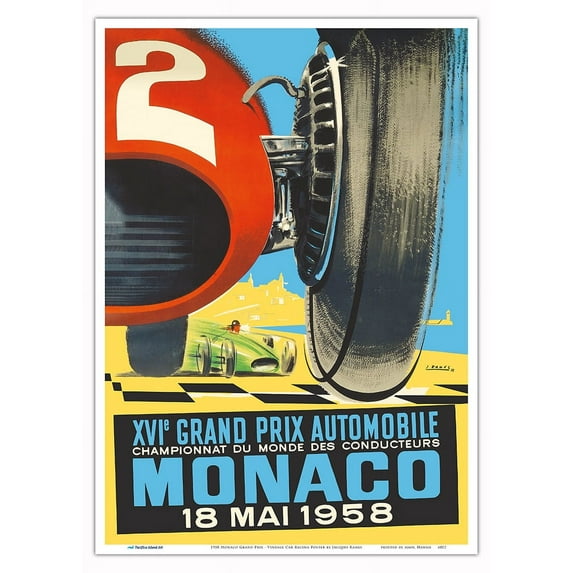 1958 Monaco Grand Prix - Vintage Car Racing Poster by Jacques Ramel - Master Art Print 10in x 14in