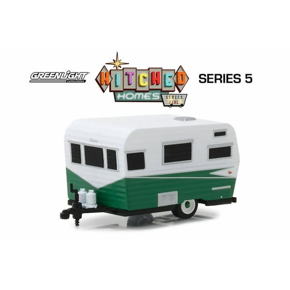 1958 Siesta Travel Trailer, Green with white - Greenlight 34050A/48 - 1/64 scale Diecast Model Toy Car