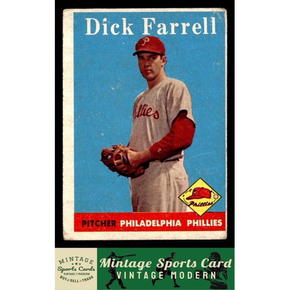 1958 Topps Dick Farrell #76 Philadelphia Phillies RC Team Name In White Letters Baseball Card