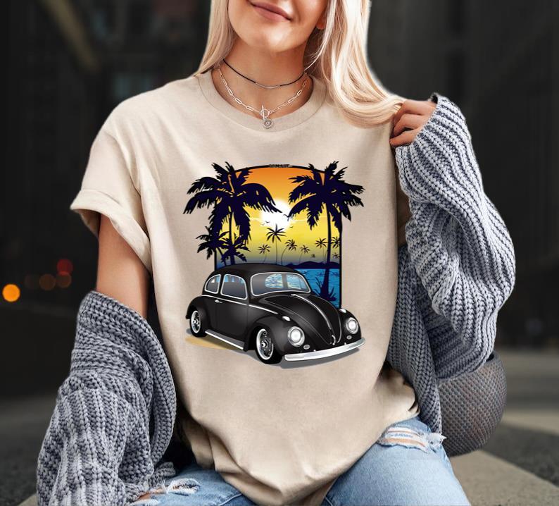 1959 Black Volkswagen Bug California Beachin Unisex Comfort Tee T Shirt