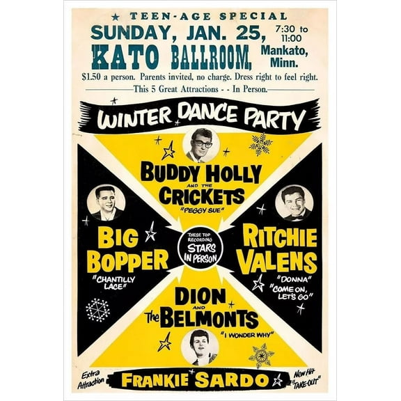 1959 Buddy Holly Richie Valens Concert Poster Wall Art Print es 11 x 17 Inch Poster