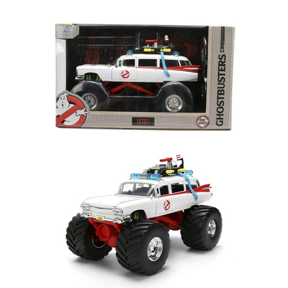 Ghostbusters Ecto-1 Monster Truck by Jada Toys - Hollywood Rides Die-cast Vehicle, Opening Doors, 1:24 Scale, Ages 8+