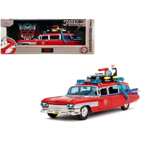 1959 Cadillac Ambulance Ecto-1 Red "Transformers" TV Series - "Ghostbusters" (1984) Movie Crossover "Hollywood Rides" Series 1/24 Diecast Model Car by Jada