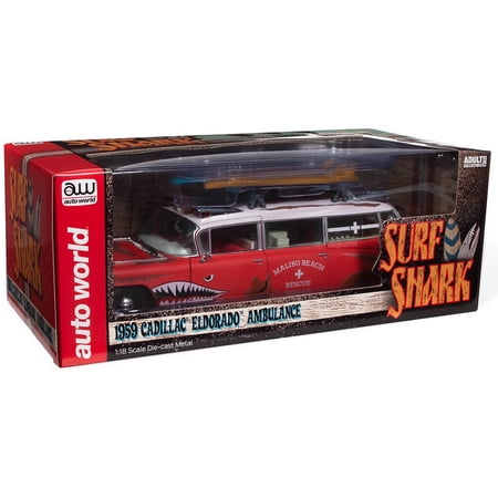 Auto World 1959 Cadillac Eldorado Ambulance Surf Shark - Faded Rusty Red & White 1/18 Scale Diecast