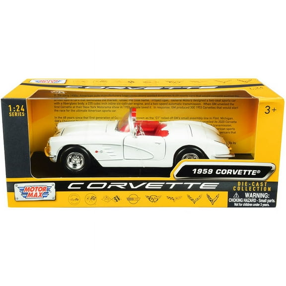 1959 Chevrolet Corvette C1 Convertible White with Red Interior History of Corvette Series 1/24 Diecast Model Car by Motormax
