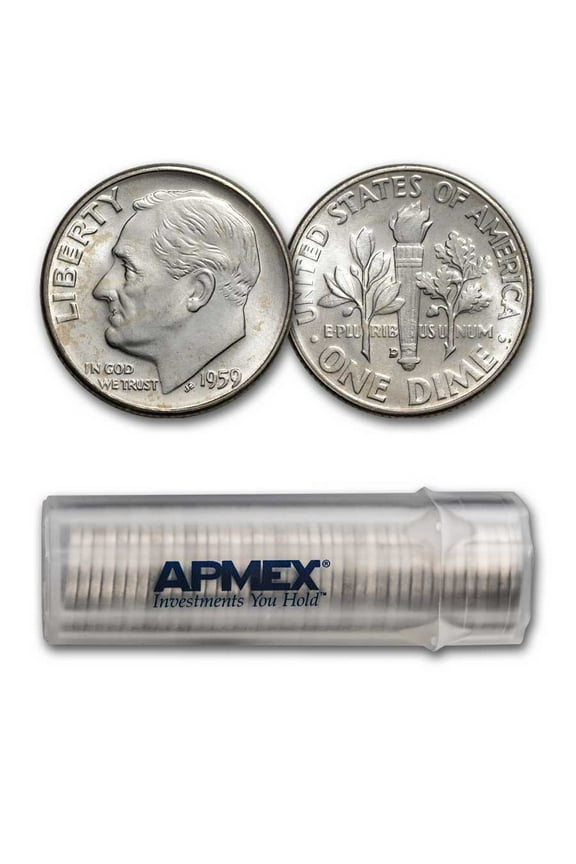 1959-D Roosevelt Dime 50-Coin Roll BU